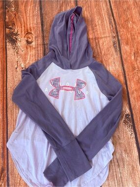 Under Armour Girls' Purple & Light Gray Hooded Long Sleeve Top